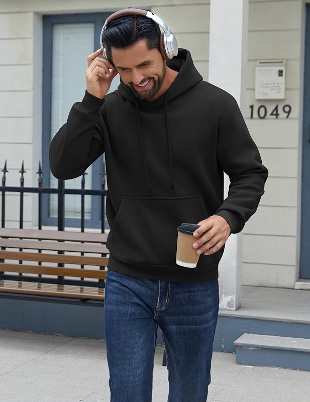 COOFANDY Men Fashion Fleece Lined Hoodies Pullover Long Sleeve Workout Hoodie Drawstring Casual Hooded Sweatshirt Black image 2