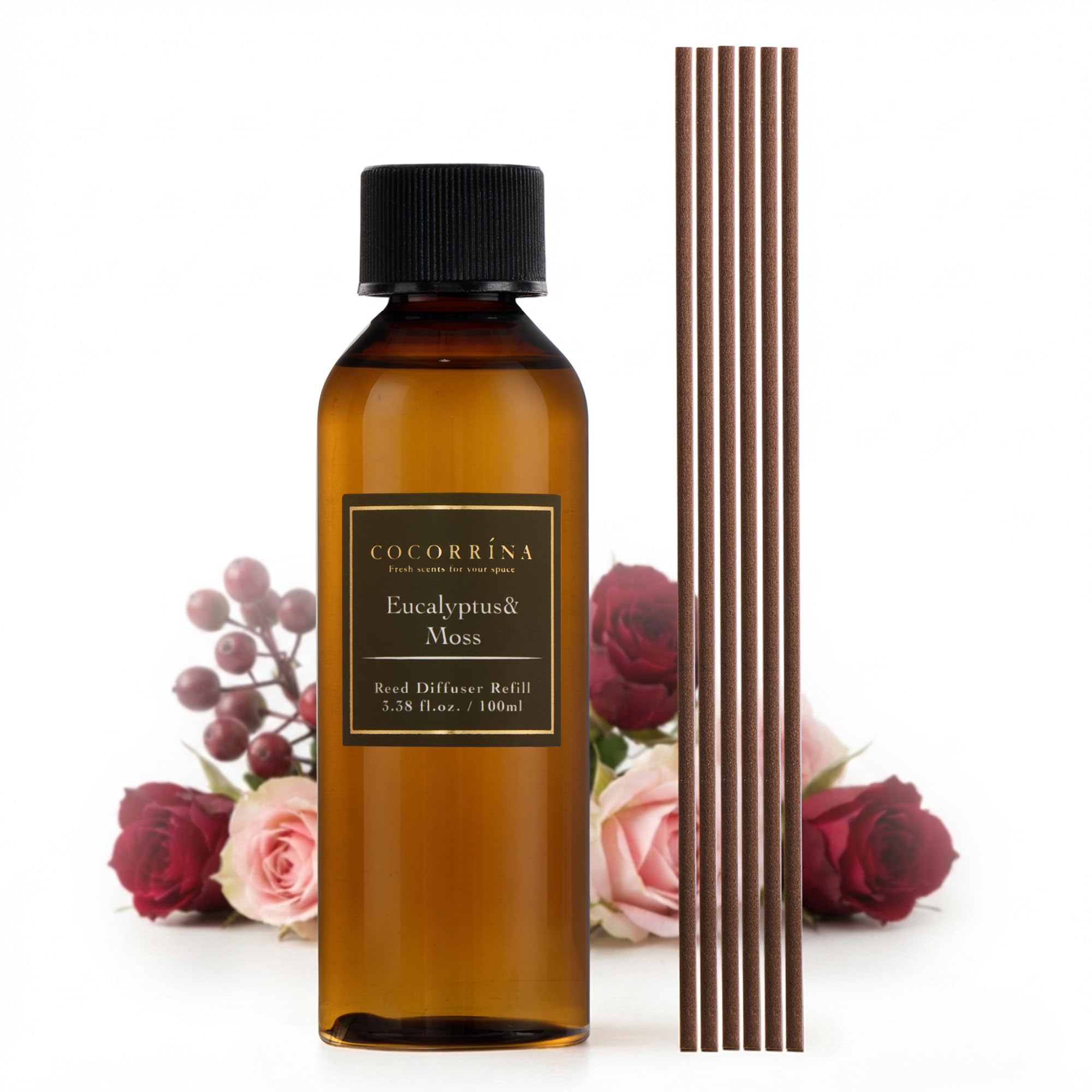 COCORRÍNA Eucalyptus &amp; Moss Reed Diffuser Refill, 3.38 fl oz, 6 Reeds