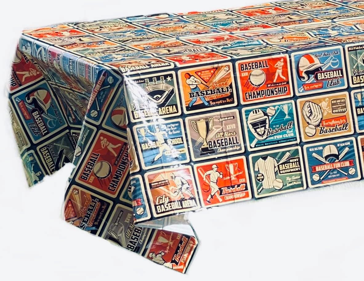 3 Pack Vintage Baseball Tablecloth Sports Birthday Team Baby Shower Party Table Cover Supplies Decoration Plastic Disposable 108X54 inches