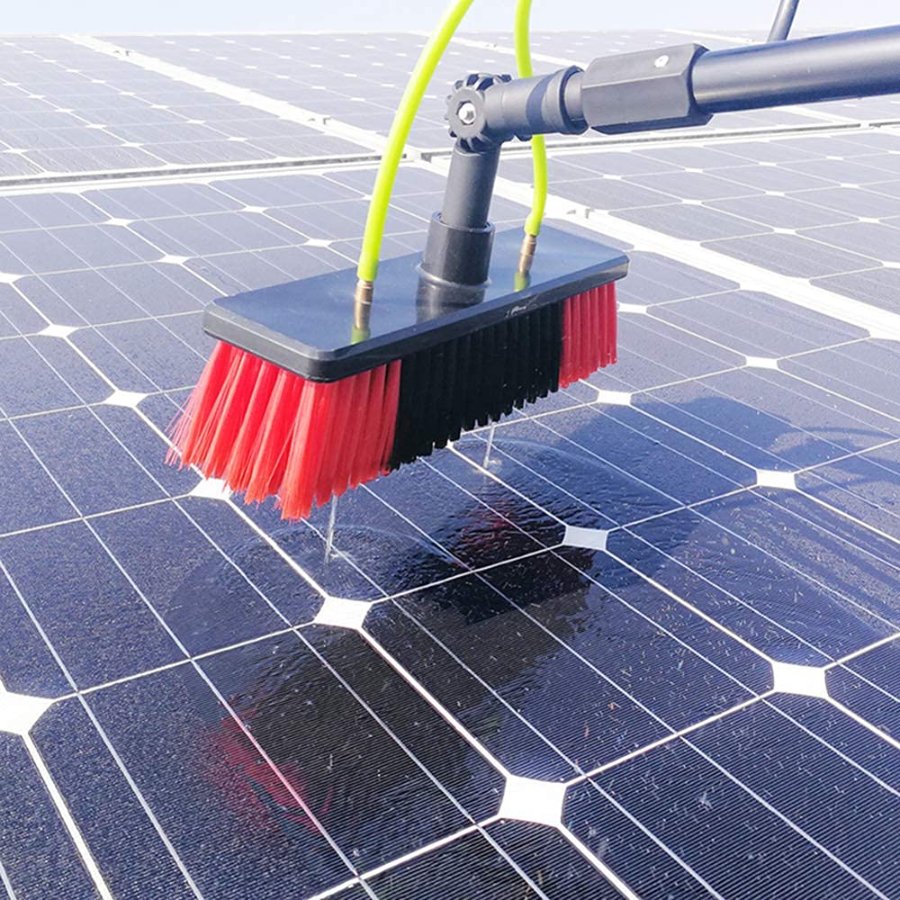 Cepillo telescópico para Limpiar Paneles solares y Ventanas, Kit de Lavado con Suministro de Agua, pértiga Extensible y Cabezal de Cepillo de 50 cm.