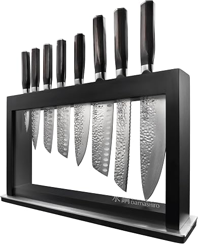 Damashiro Emperor Knife Block Set, 9 Piece Premium Japanese Steel Chef Knife Set