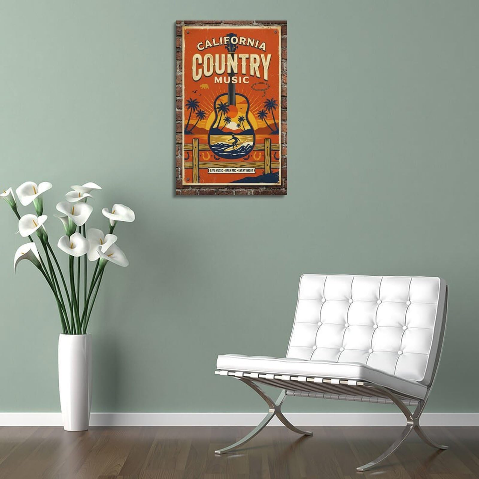 OKNGB Poster decorativo da parete su tela, stile retrò, con musica country e tramonto sulla costa occidentale, poster decorativo moderno per camera da letto, per camera da letto, 60 x 90 cm