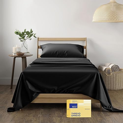 Vista 116 de THREAD SPREAD Hotel Collection - Juego de sábanas de 600 hilos de algodón egipcio, satinado, 4 piezas, Blanco, King