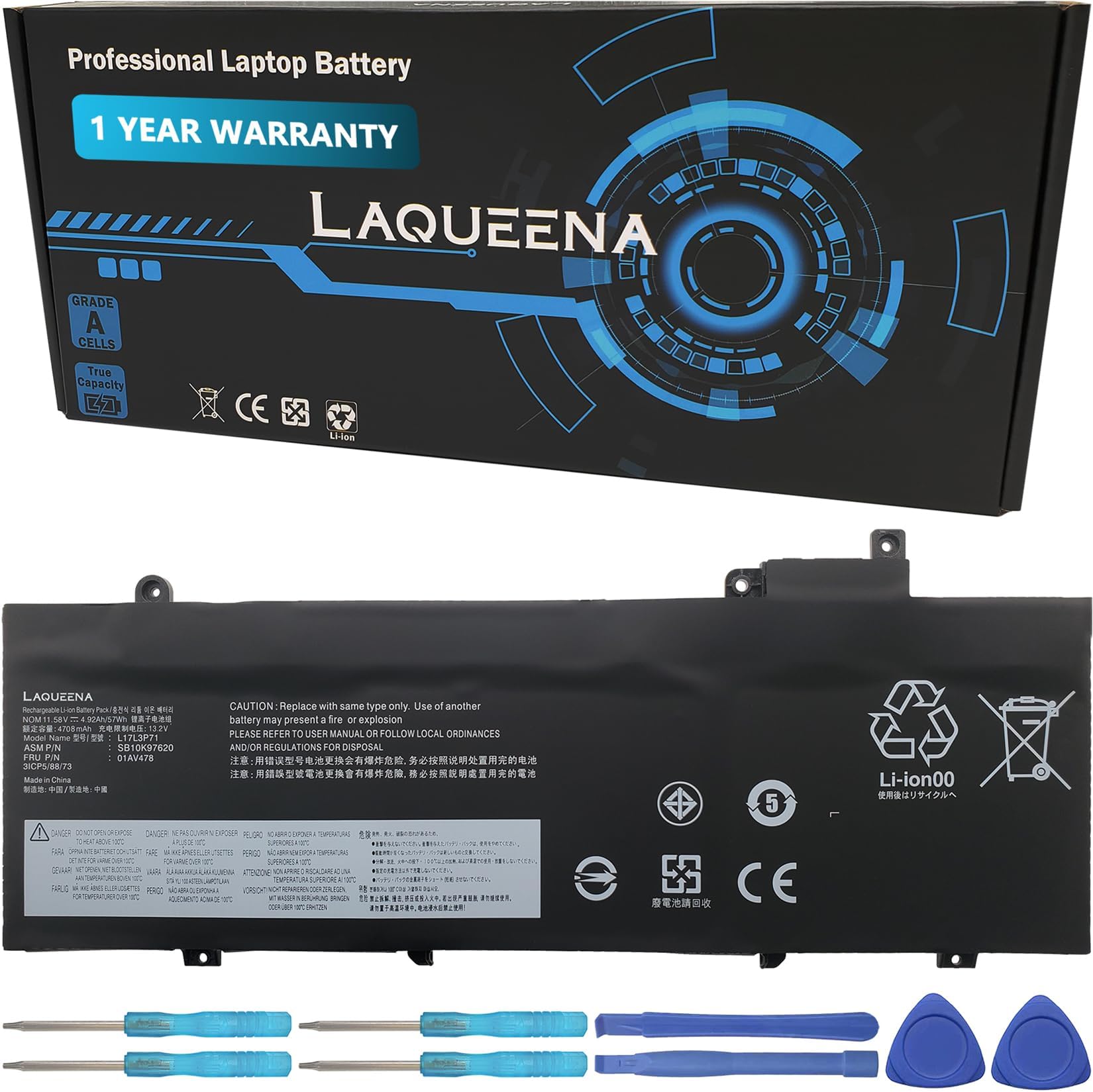 Batteria L17L3P71 Per Lenovo ThinkPad T480S – 57Wh, 11,58V, 4 Celle, Ricambio Compatibile Con 01AV478, SB10K97620 - 5