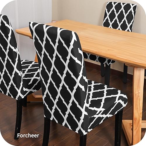 Vista 52 de Forcheer - Juego de 4 fundas elásticas para sillas de comedor con estampado elástico, lavable, extraíble, para cocina, hotel, restaurante