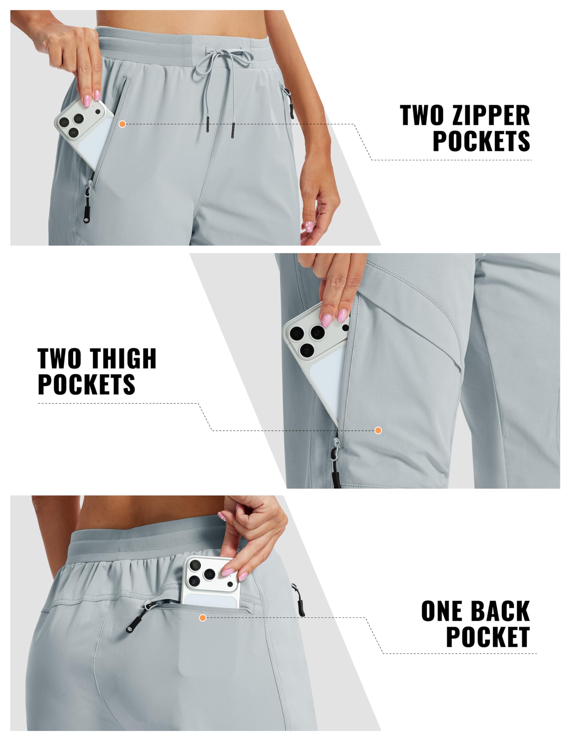 AIRIKE Pantalon Cargo Femme Pantalon Randonnée Séchage Rapide Trekking Pantalon Léger Taille Elastique Pants Imperméable Extérieur été avec Poche Zippée