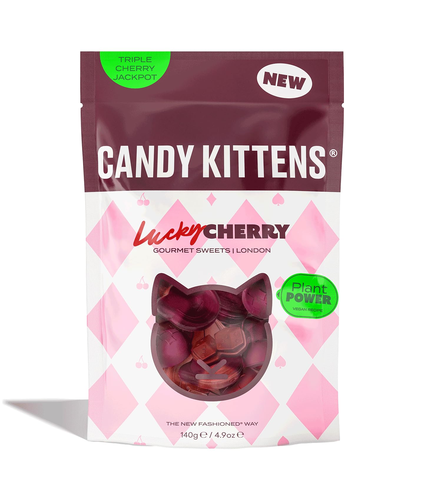 Candy Kittens Lucky Cherry Gummy Sweets - Gourmet Plant Based Sweets with Real Fruit Juice - Gelatin Free, Soft Squidgy Cherry Dice, Premium Vegan Friendly Snacks - 140g Each, 1 Pack