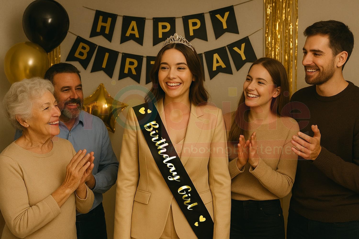 Propsicle Birthday Girl Sash - (Pack of 1) Black Satin with Gold Foil Text for Women & Teens, Black and Gold Birthday Decoration Accessory for Photos, Cake Cutting, Party Backdrop - Image 3 thumbnail