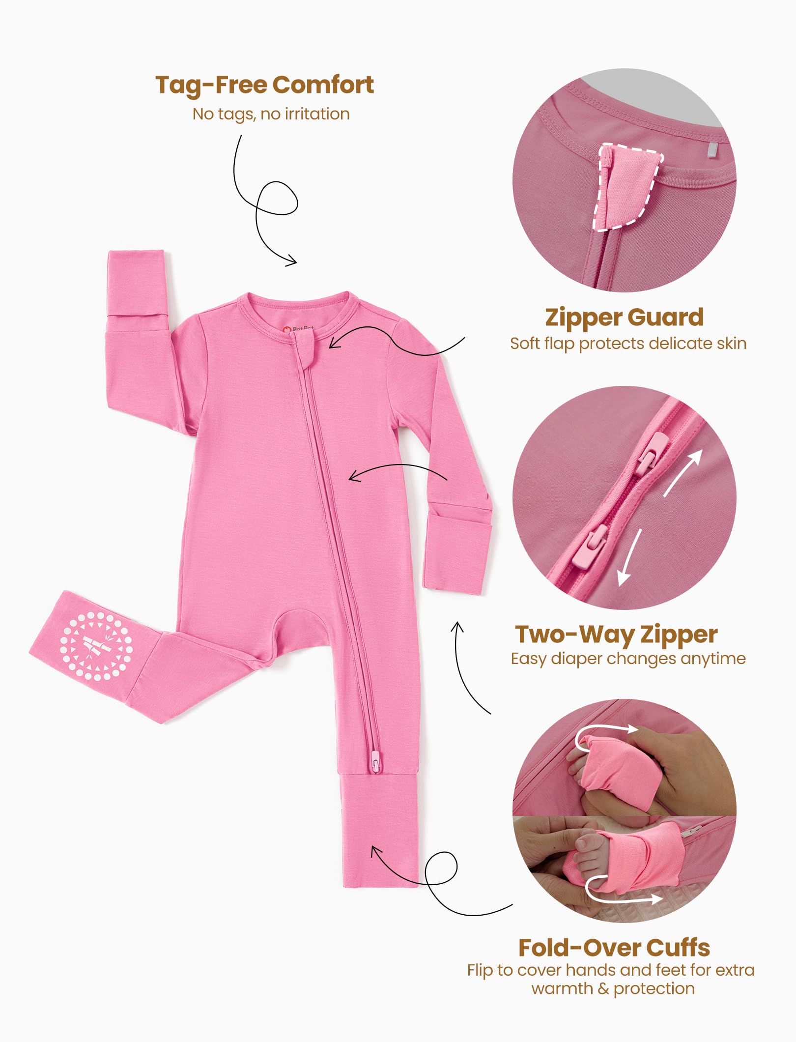 PATPAT Strampler 3er Pack für Unisex Baby Jungen Mädchen Babyschlafanzug mit Reissverschluss, Bambusviskose Schlafanzug Set mit Fuß Warme Winterkleidung 0-24 Monate