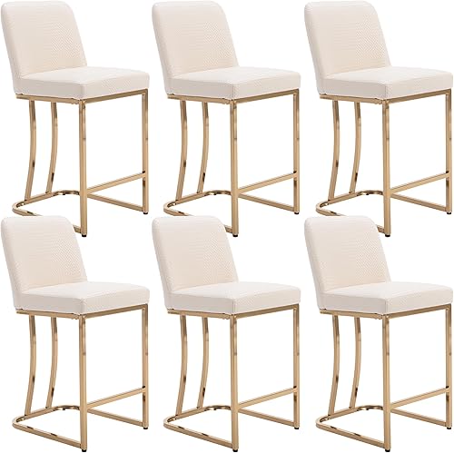 Miniatura 8 de Wahson Juego de 2 taburetes de bar dorados de 24 pulgadas de alto, taburetes tapizados de terciopelo para altura de mostrador, taburetes de bar de