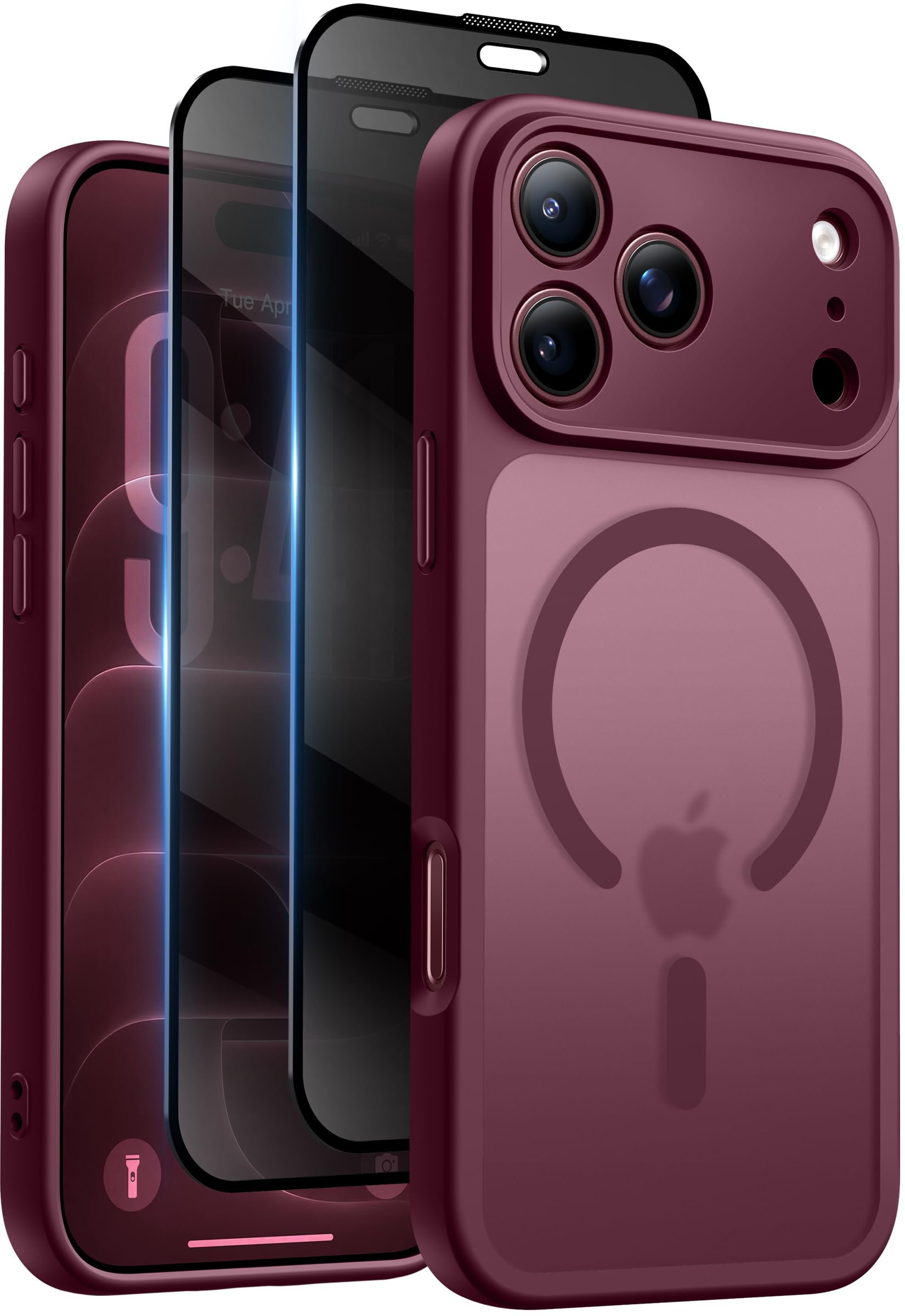 Qasyfanc für iPhone 18 Pro Max Hülle Sichtschutz Schutzfolie, Burgunder