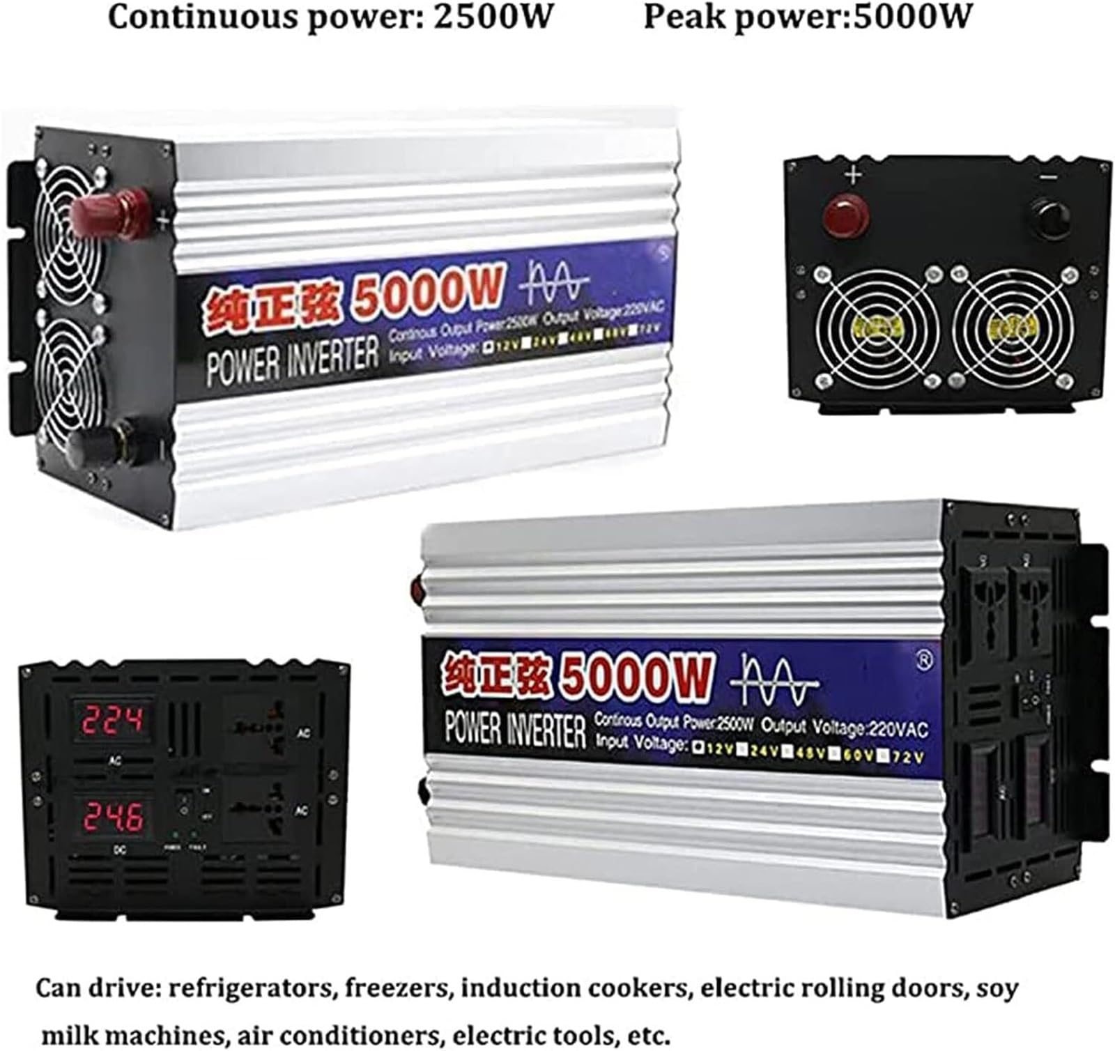 Inversor de Onda sinusoidal Pura 1000W 1600W 2000W 3000W 4000W 5000W 6000W 8000W 12V 24V 48V 60V 72V a 110V/220V/230V Transformador Corriente, Onda Inversor de Corriente camion(8000W,72Vto220V)