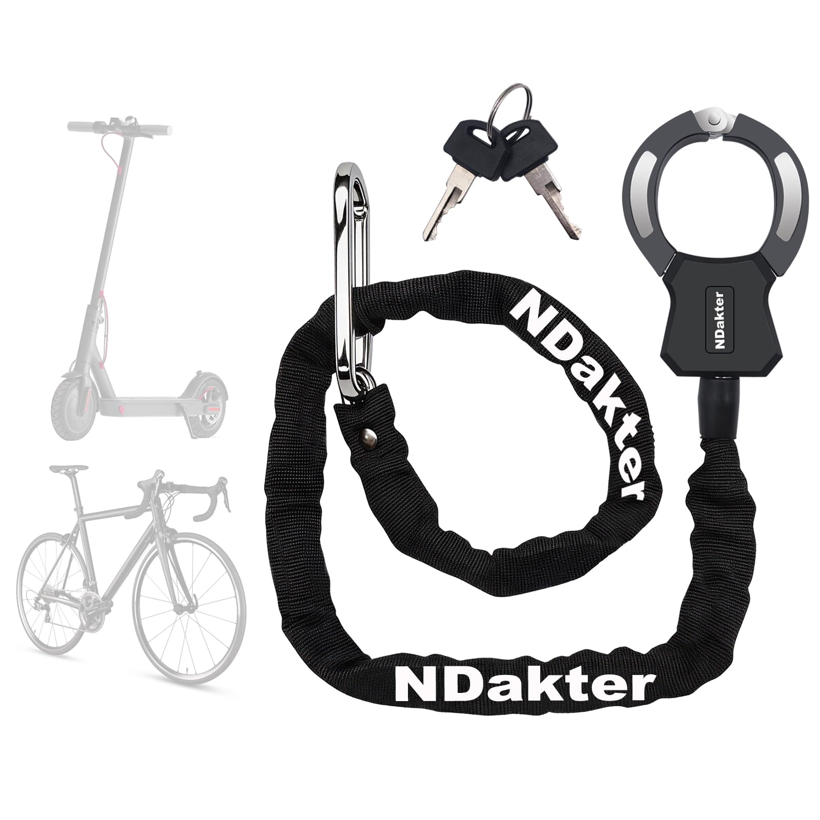 Upgraded Scooter Lock, 42 Inch Heavy Duty Anti-Theft Chain Lock, 1.6 Lb Lightweight Portable with Keys for Bicycles, Electric Scooter & E-Bikes