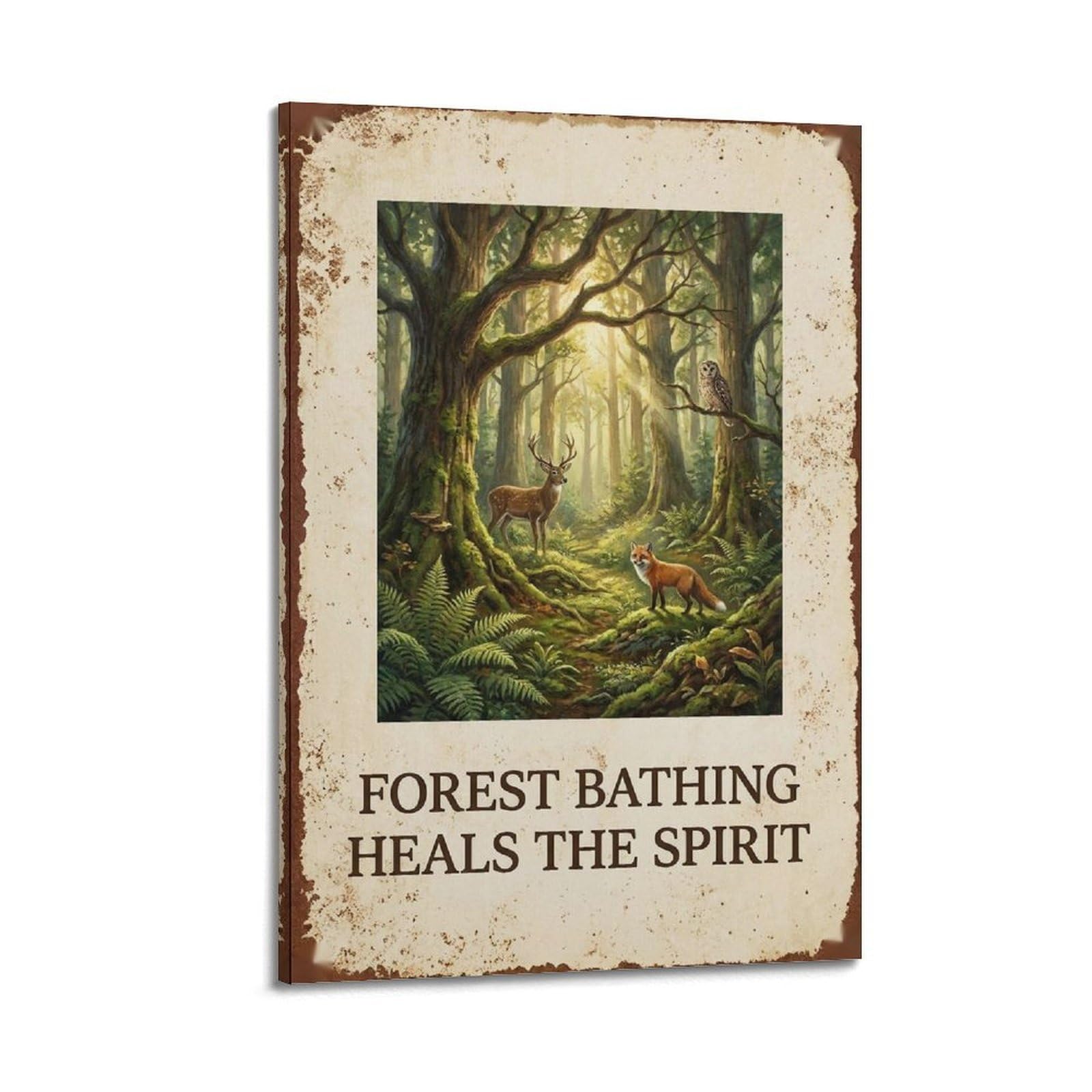 OKAHYS Forest Bathing Poster Woodland Spirit Illustration Modern Decorative Canvas Prints - Ideal Wall Art for Family, Man Cave, Game Room, Boys & Girls Bedroom 24x36inch