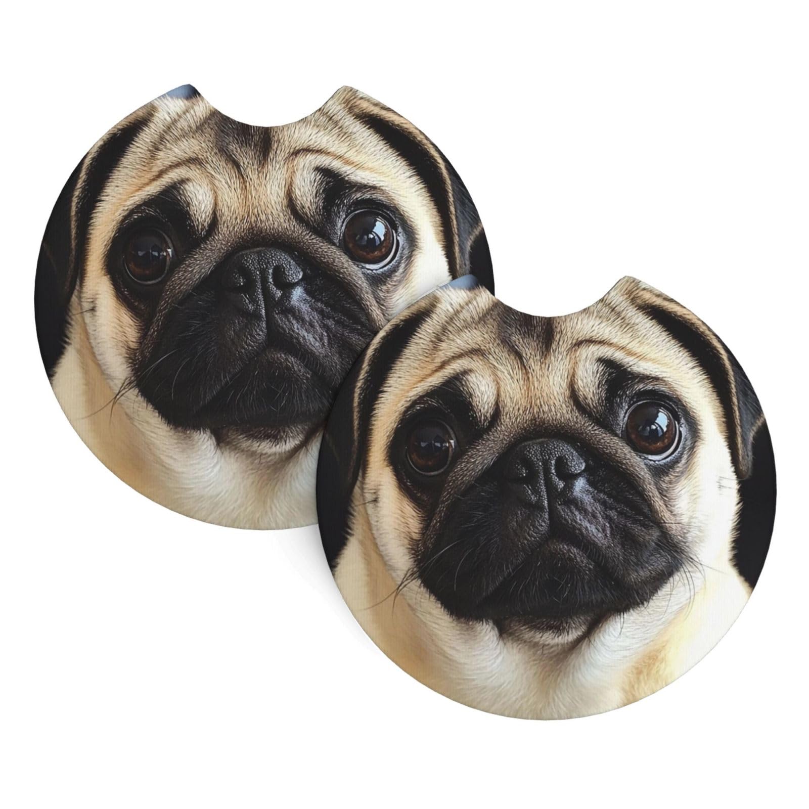 2 Pack Car Cup Holder Coasters 2.7 Inch Universal Anti-Slip Shockproof Car Cup Holder Insert Cute Pug Dog Car Coasters Drink Coasters Cup Holder Coasters for Car Accessories