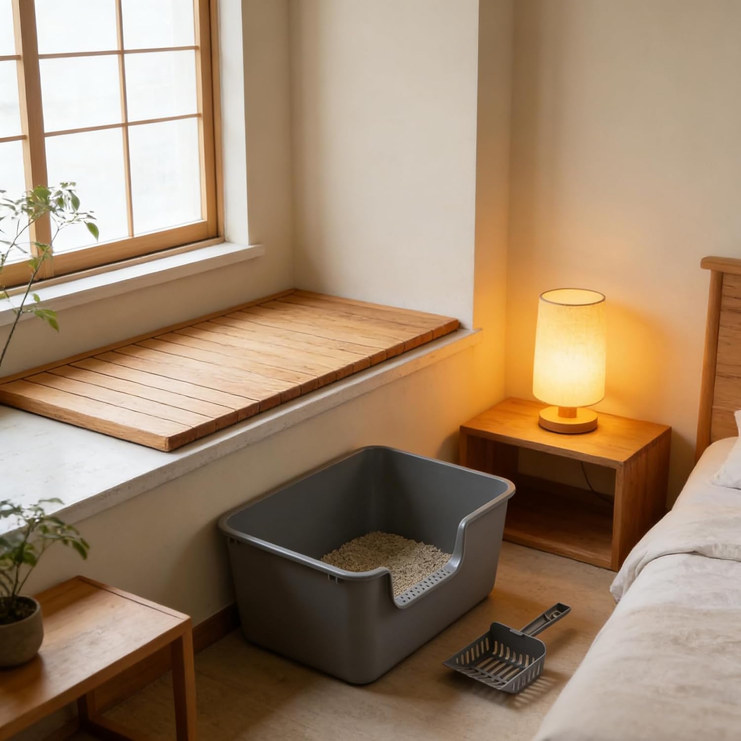 Kekow 4-Pack Anti-Splashing Kitty Litter Box with Scoop, Plastic Open High Sided Cat Litter Box, Gray