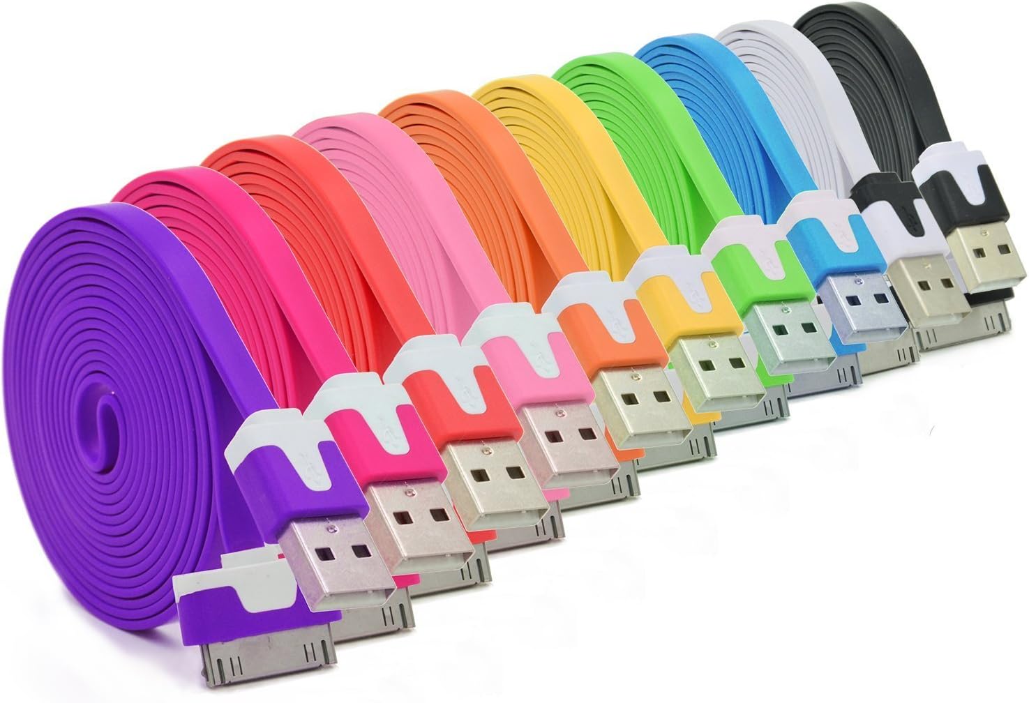 Costyle 10pcs/lot 10 Colors Colorful 2M 6 Feet Long Flat USB Data Sync Charging Cable Cord for iPhone 4 4S iPod