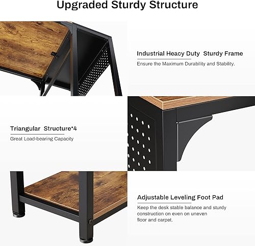 Miniatura 8 de DESIGNA Escritorio para computadora de oficina en casa de 55 pulgadas con estantes de almacenamiento para monitor, escritorio de estudio moderado