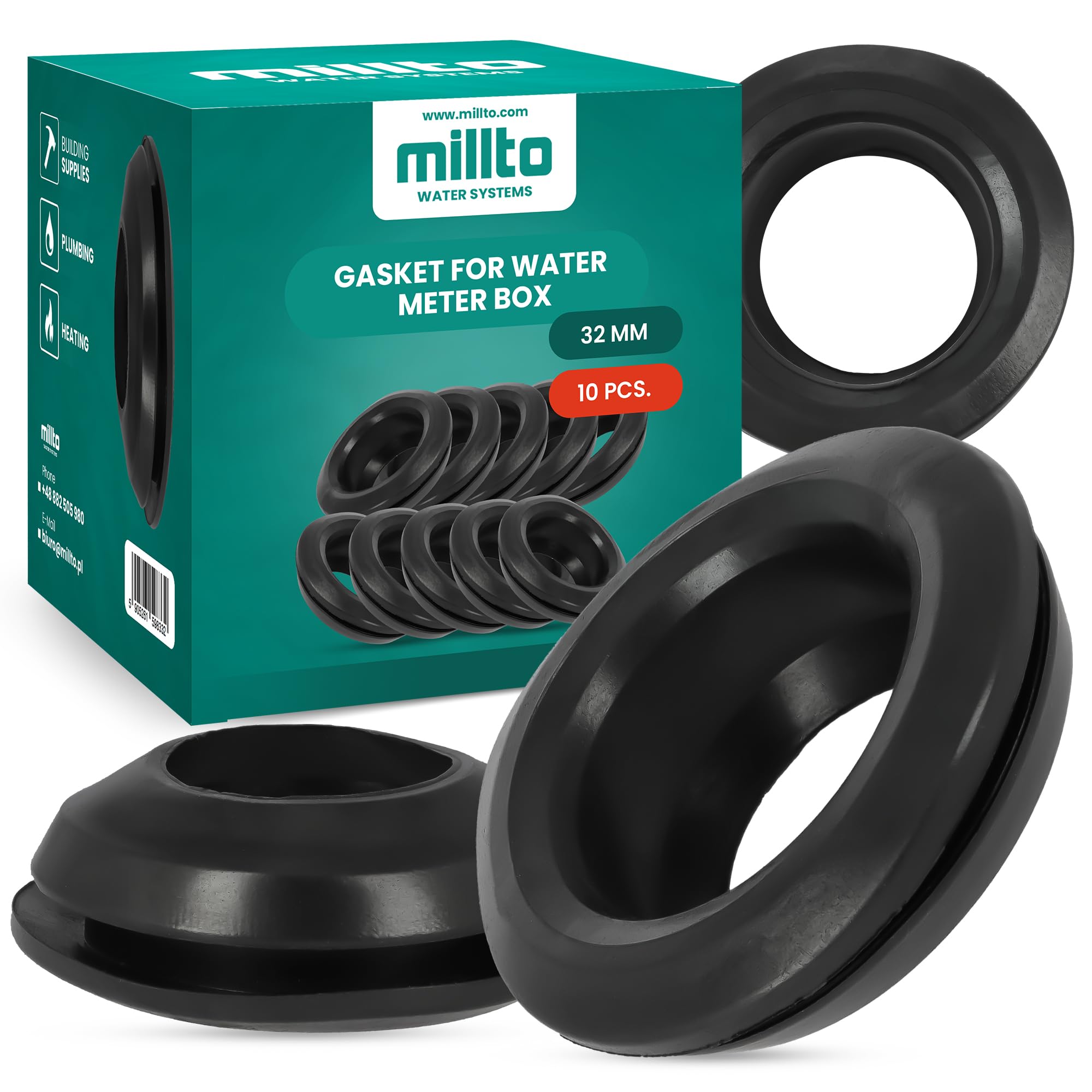 Millto Lot de 10 joints en caoutchouc pour compteur d'eau 32 mm Joint flexible pour compteur d'eau