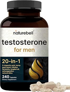 NatureBell Testosterone for Men, 240 Capsules | 20-in-1 Mens Health Complex with D-Aspartic Acid, Horny Goat Weed, Tribulus, Tongkat Ali, Saw Palmetto, Ashwagandha, L-Citrulline, Creatine*