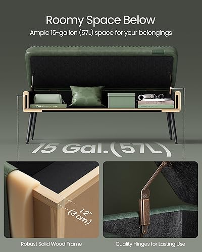 Miniatura 8 de VASAGLE EKHO Collection - Storage Ottoman Bench, Entryway Bedroom Bench, 15 Gallons, Synthetic Leather with Stitching, Mid-Century Modern, Safety