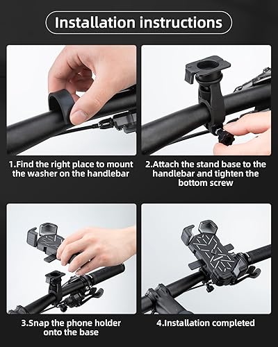 Miniatura 6 de ROCKBROS Soporte para teléfono de bicicleta para motocicleta bloqueo 1S protección segura, soporte giratorio de 360 compatible con iPhoneSamsung y