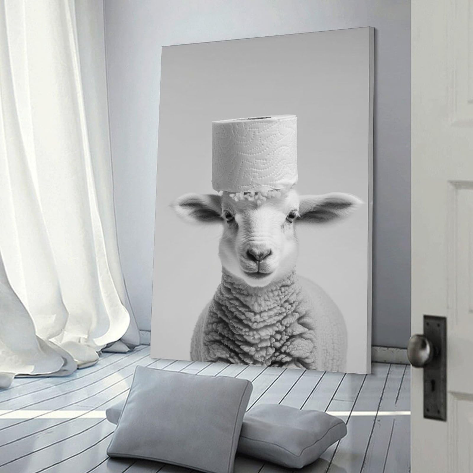 Junmoney Toilet Paper Lamb Home Decor Wall Art, 08x12inch(20x30cm), for Lounge, Bedroom Or Personal Spaces, Thoughtful Wall Decor for Art Lovers