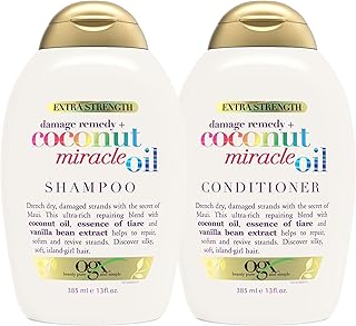 OGX Extra Strength Damage Remedy + Coconut Miracle Oil Shampoo & Conditioner for Dry, Frizzy or Coarse Hair, Hydrating & Flyaway Taming Conditioner, Paraben-Free, Sulfate-Free, 13 Fl Oz, 2 Pack
