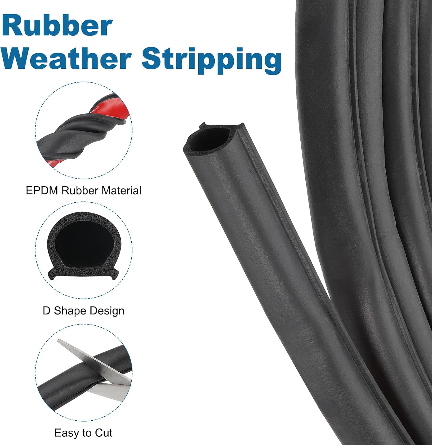 PATIKIL 39.4 ft D Shape Rubber Seal Strip, 5/9" Self-Adhesive EPDM Rubber Door Weather Stripping for Boat, RV, Auto, Truck, Marine, Garage Doors/Window, Black/Red