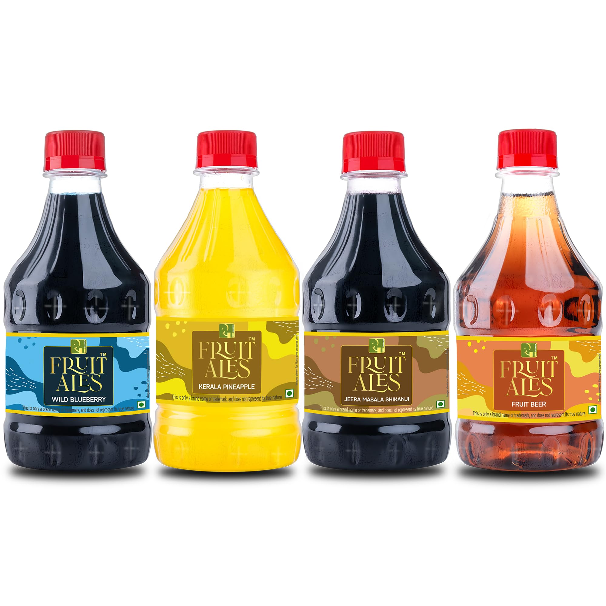 Dhampurgreen Assorted Mocktail Syrups - Blueberry, Kerala Pineapple, Jeera Masala Shikanji, Fruit Beer Flavoured Syrups - 1.2Ltr (4 X 300Ml) | Makes 12-15 Drinks Per Bottle