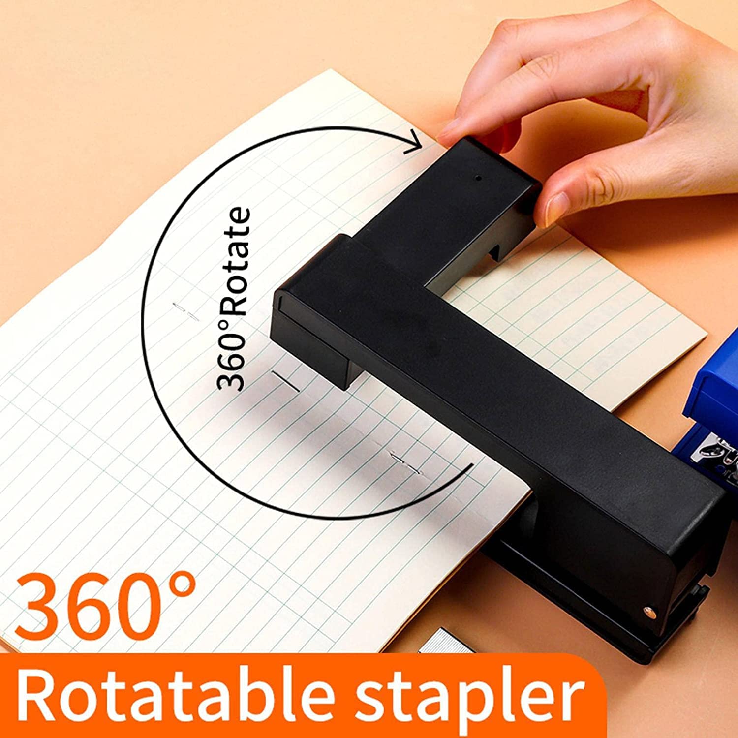 Agrafeuse, Agrafeuse Manuelle for la Maison, rotative à 360 degrés, agrafeuse de Bureau avec agrafes et Burin Pointu for Le l'école(A-Black)
