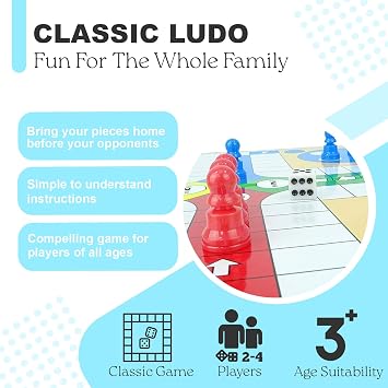 Navoys Ludo Board Game, Foldable, 4 Player Family Set