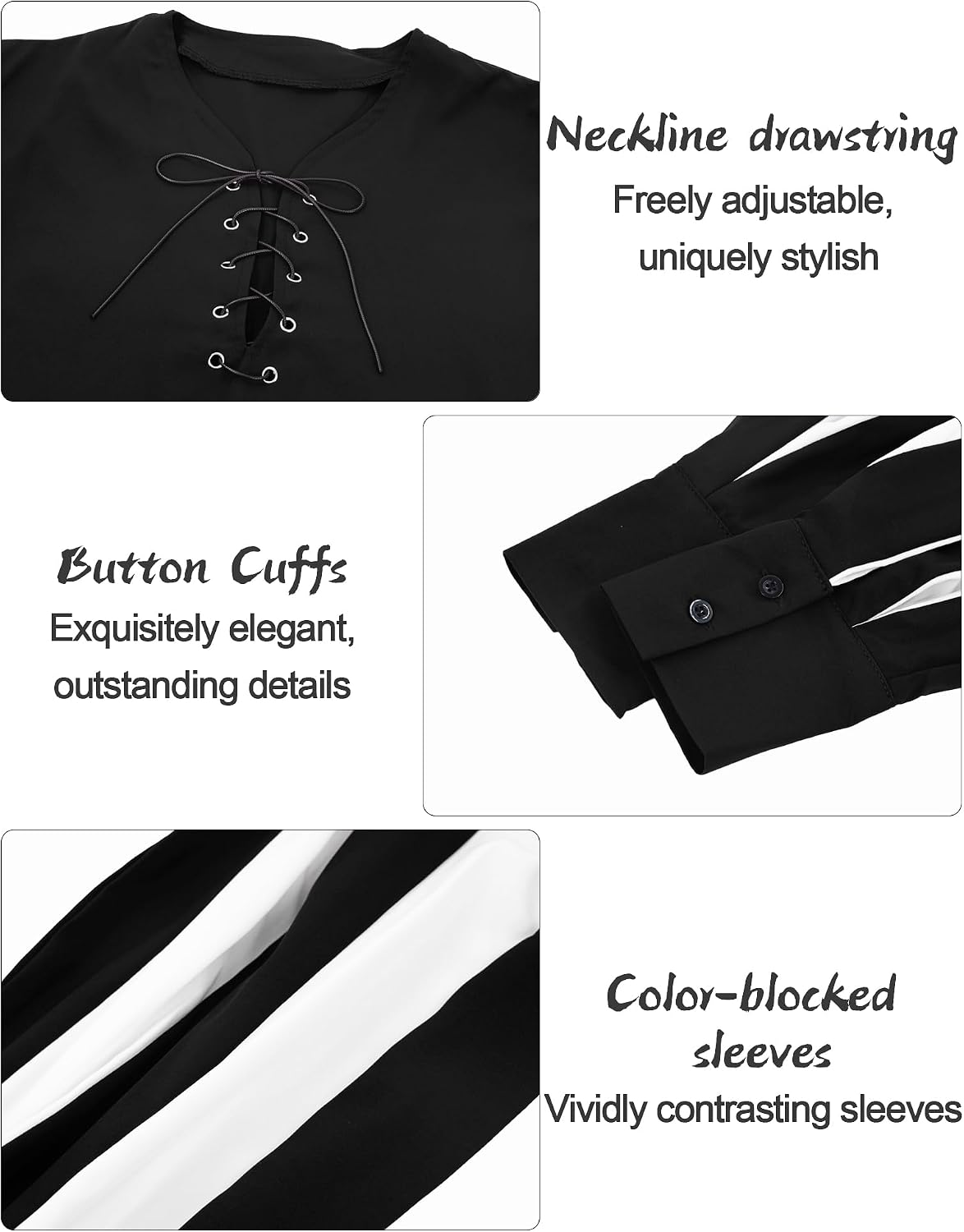 AUBIG Mens Pirate Vampire Shirt Wide Cuff Renaissance Victorian Medieval Gothic Shirt Halloween Costume with Belt