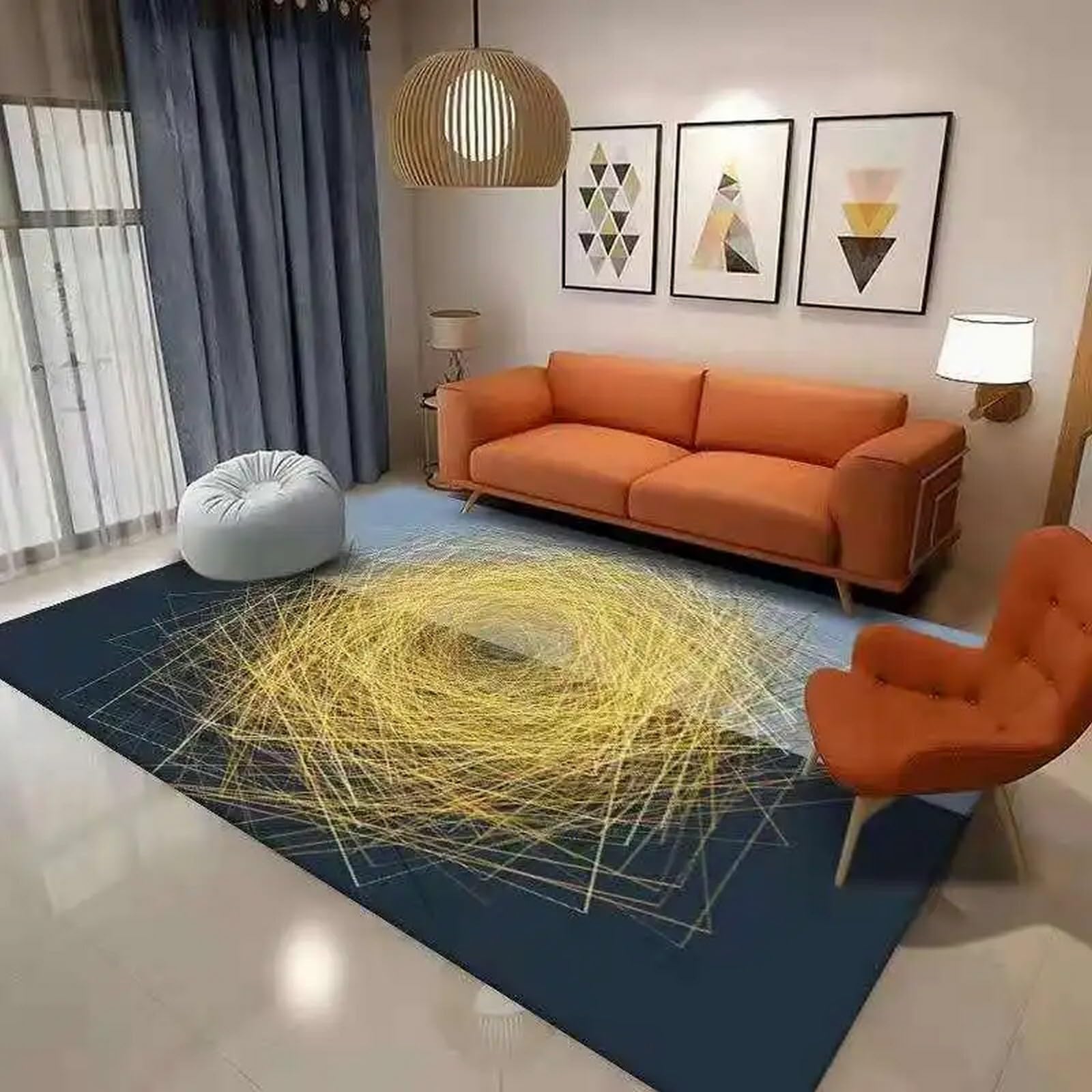Tapis de salon 3D imprimé en polyester doux au design rétro abstrait