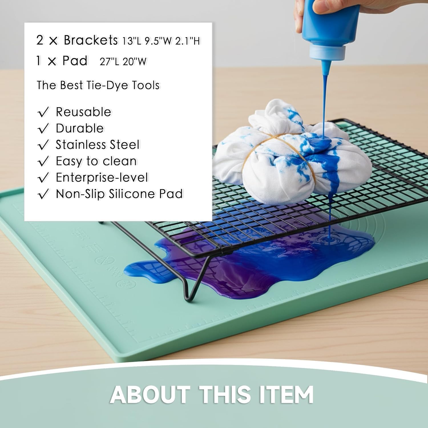 Tie-Dye Kit with 2 Stainless Steel Folding Brackets & Non-Slip Silicone Pad. Easy to Clean DIY Tie-Dye Supplies.(TD-01)