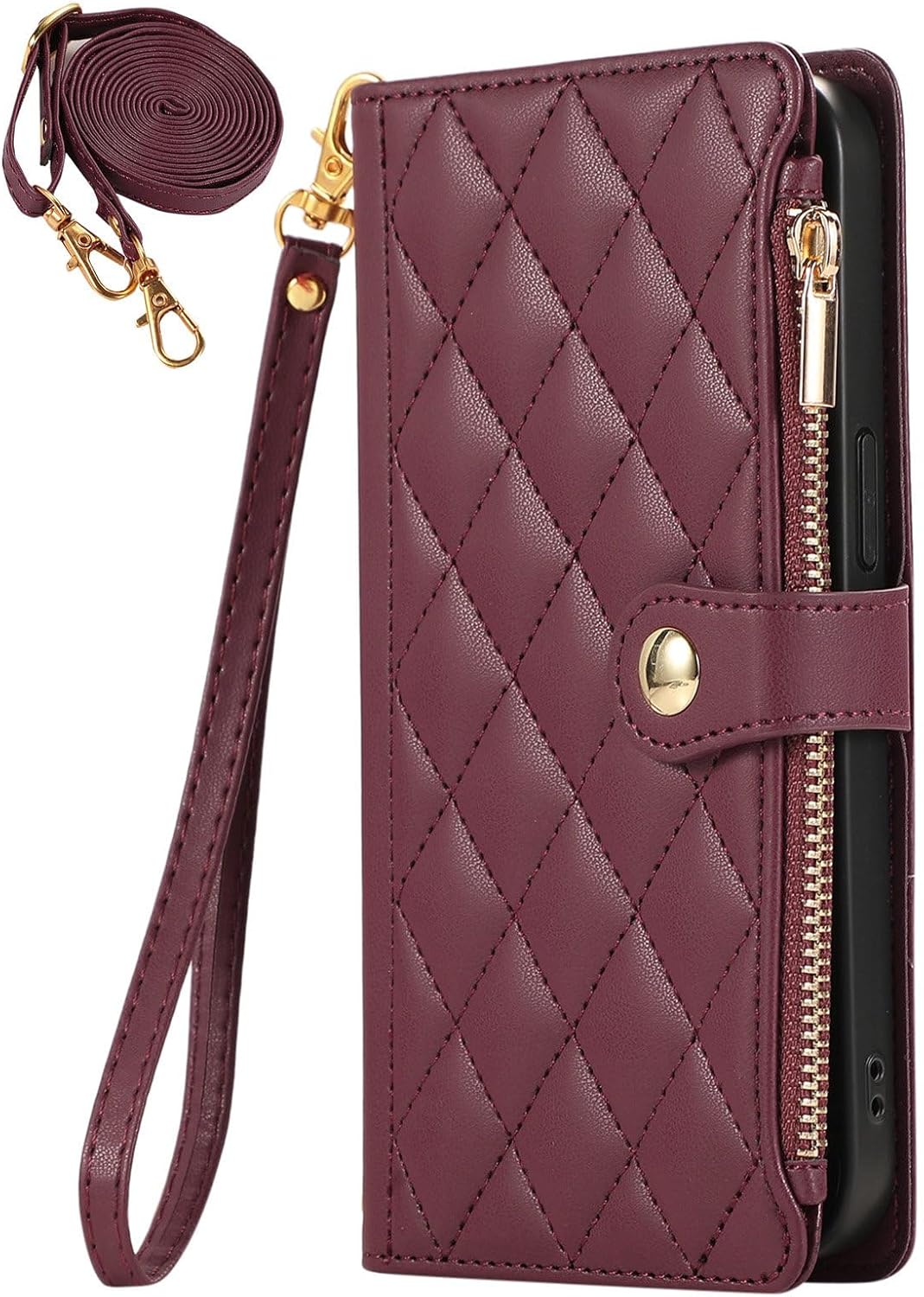 Crossbody Wallet Case for Sony Xperia 1 VI (2024) with Card Holder, Soft PU Leather Magnetic Snap Flip Zipper Strap Phone Cover - Red