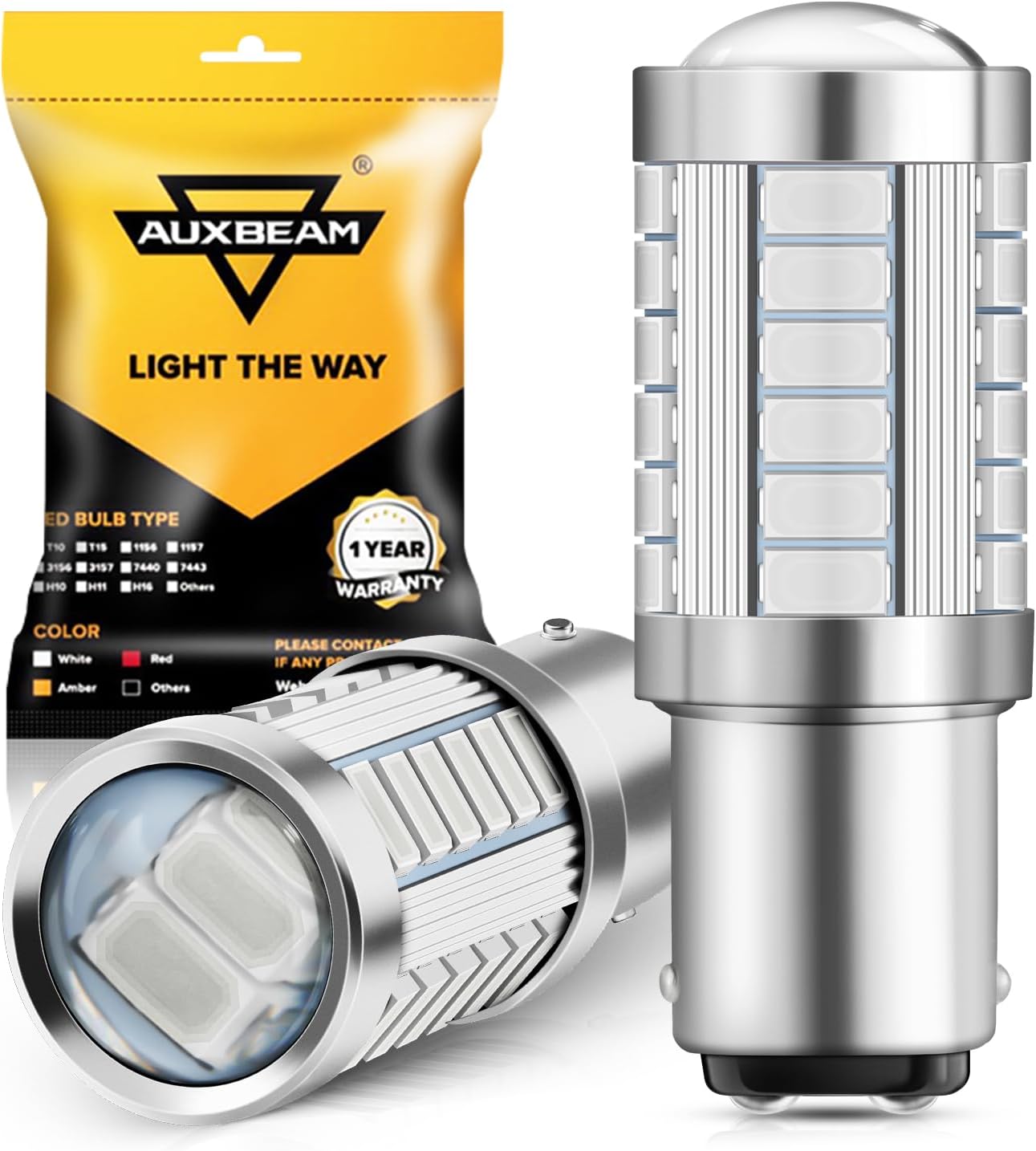 Auxbeam 1157 LED Bulbs Red Light, Super Bright 2057 2357 7528 BAY15D Replacement Light Bulb for Brake Stop Tail Lights, 3030 33-SMD 12V Bulb for Car, Pack of 2