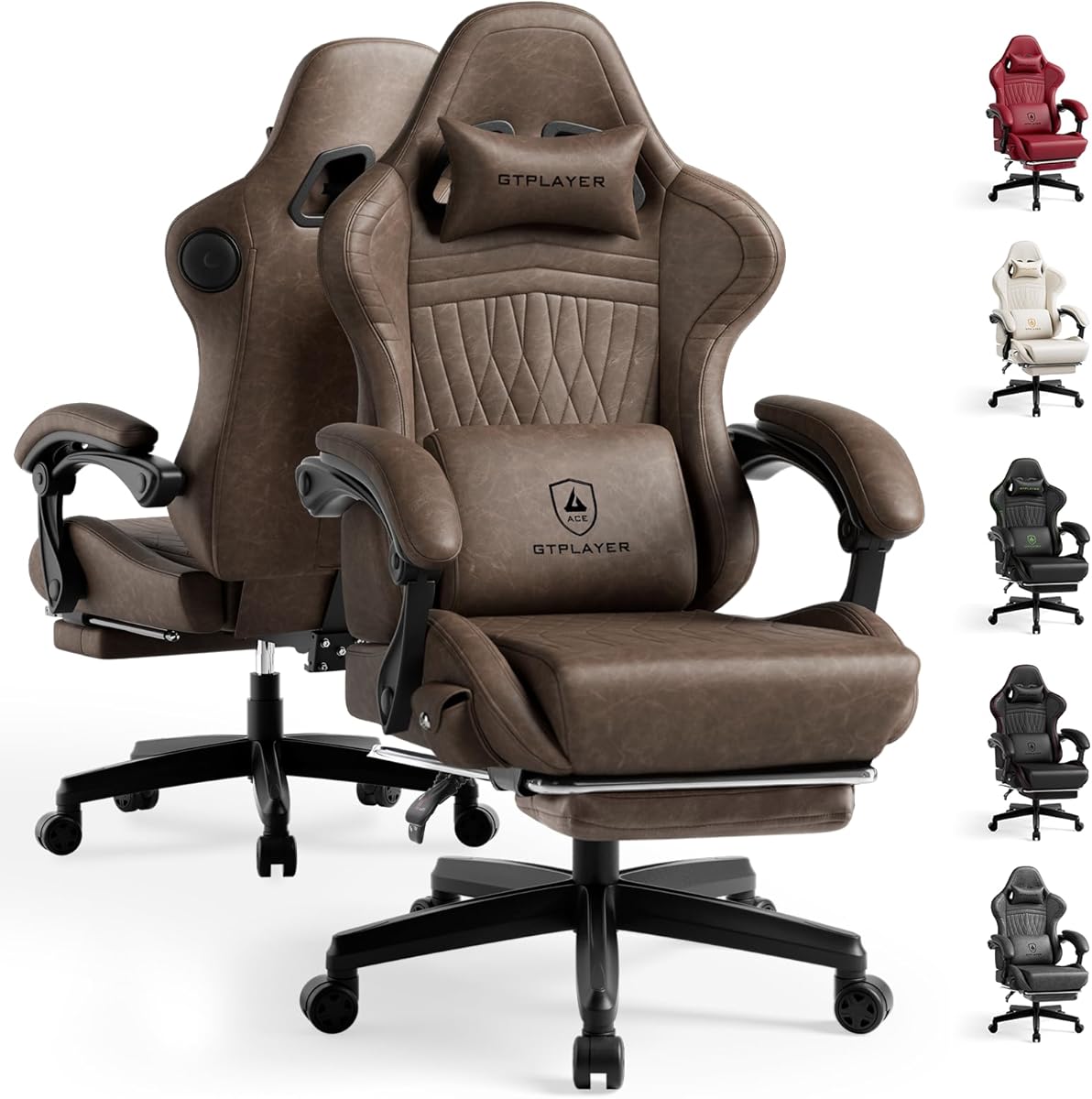 GTPLAYER ACE-PRO Music Gaming Chairs – Built-in Speakers, App Support & Bluetooth Control, Computer Game Chairs with Footrest for Adults, Ergonomic Reclining Silla, Linkage Armrest, Light Brown