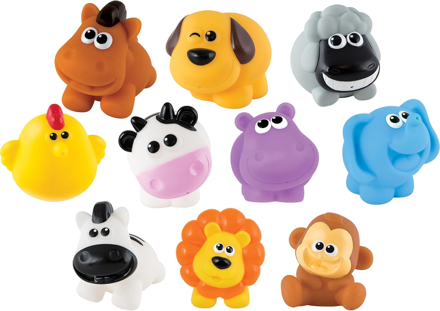 winfun 10-Pc Bath Toy Set – Soft, Squeezable Animal Figures with Floating Drainer Container, Water & Sprinkle Scoops for Sensory Play, Fine Motor Skill Development – Ages 6 Months+