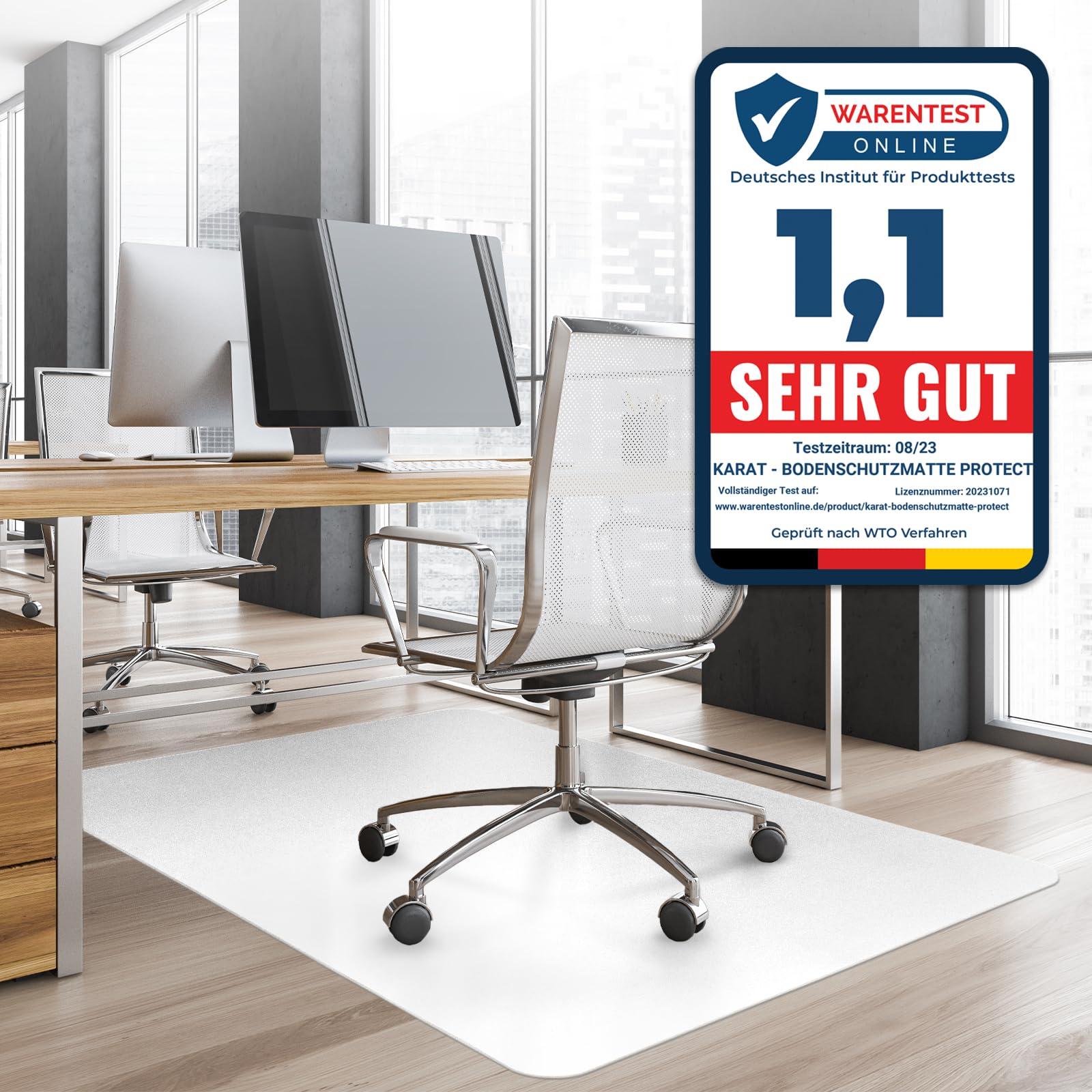 Officemarshal White Floor Protection Mat, Office Chair, Desk Chair Underlay, Transparent, Underlay Desk Protective Mat, Floor Protection Mats For Office Chairs, 114 X 150 Cm For Hard Floors (White)