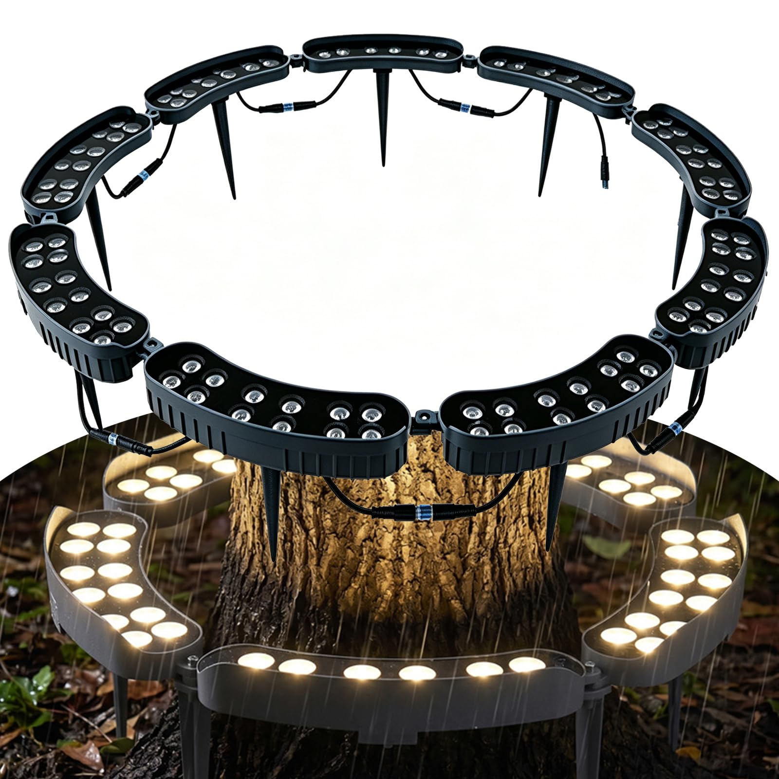 LED Ring Tree Light Outdoor Waterproof Landscape Spotlight, Die-Cast Aluminum Tree Hug Uplights with Ground Stake for Garden Pathway Accent, Circular Wrap Around Lamp (Warm White,Ground-insert-9pcs)
