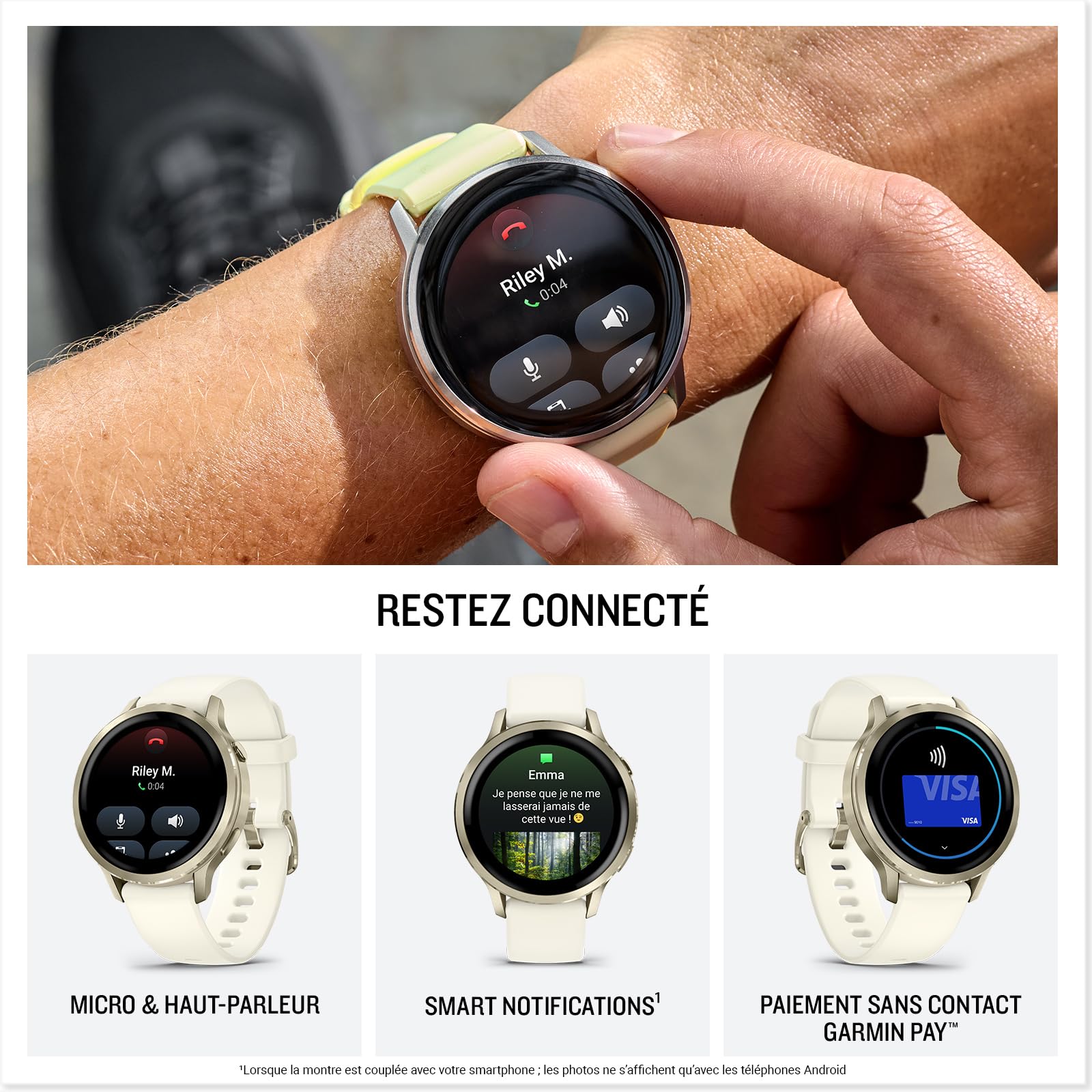 Garmin Venu 4 Montre GPS connectée forme et santé écran Ultra-Lumineux Lampe LED intégrée Beige Lunar Gold Bracelet Ivoire 41mm