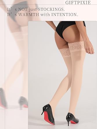 Fleece Lined Thigh High Stockings for Women, Anti-slip Silicone Lace Up Tights, Opaque Winter Thermal Leggings