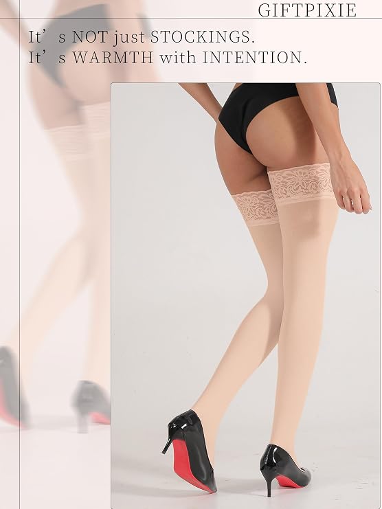 Fleece Lined Thigh High Stockings for Women, Anti-slip Silicone Lace Up Tights, Opaque Winter Thermal Leggings