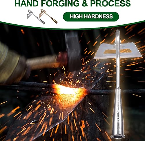 Miniatura 6 de Azada de jardín, herramienta de deshierbe, azada hueca de acero inoxidable, resistente, azada de mano endurecida afilada para jardinería, deshierbe