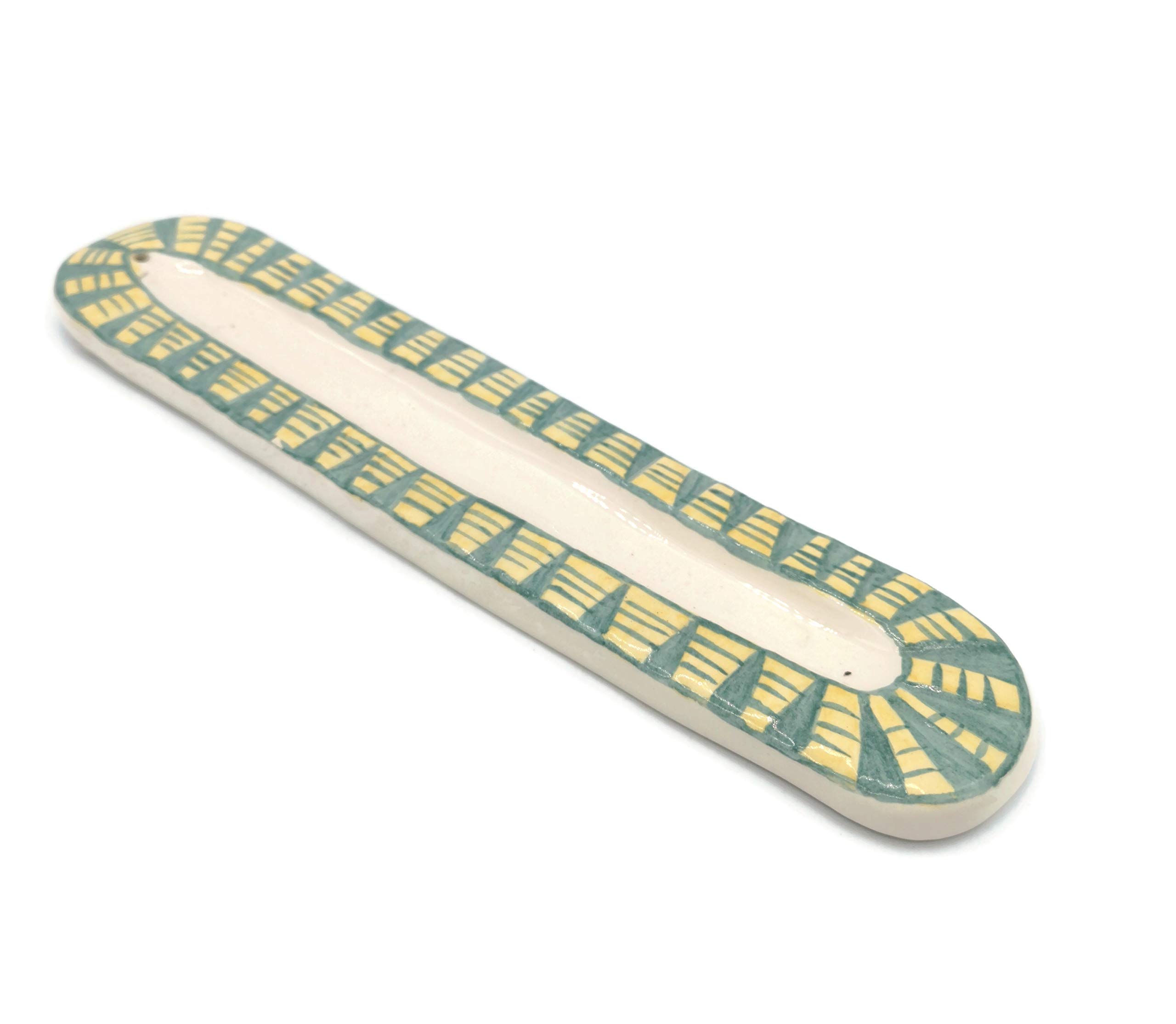 Unique and Practical Handmade Ceramic Green and Yellow Incense Holder