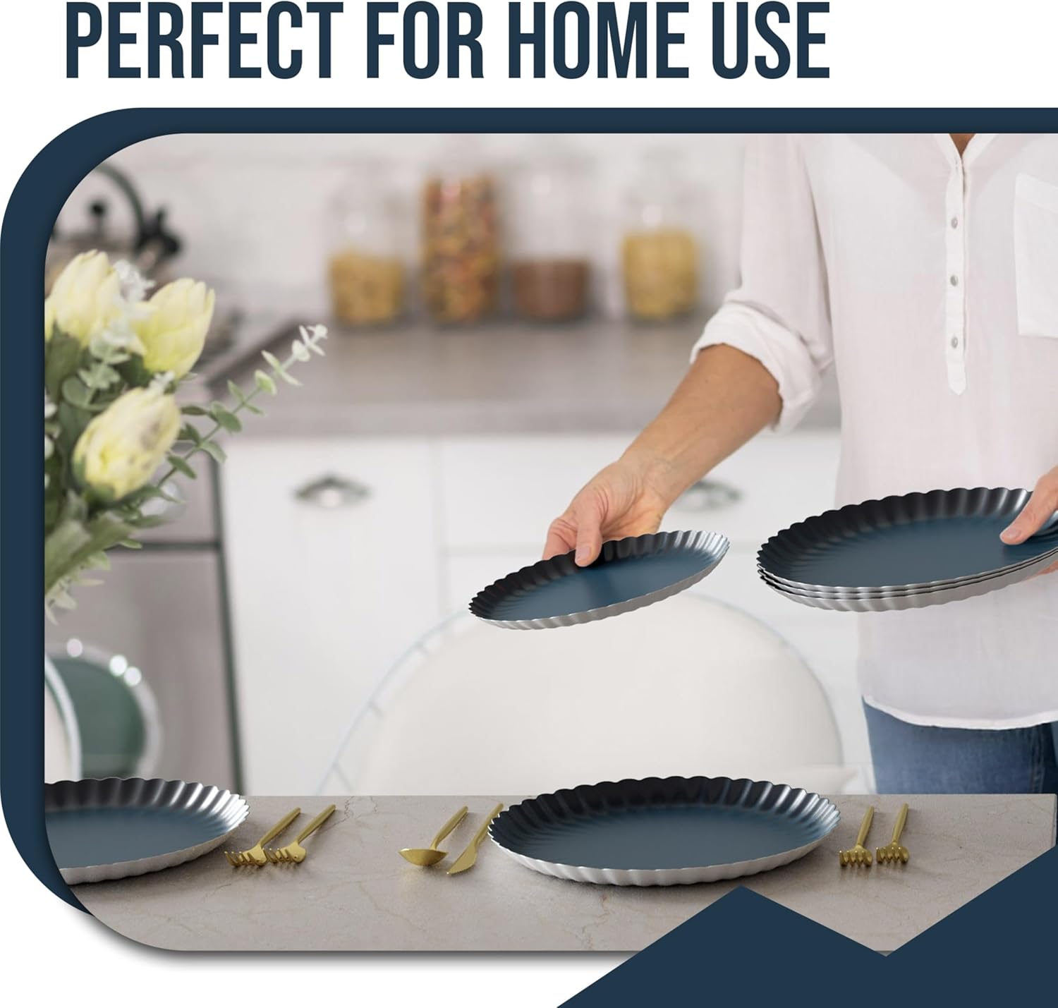 Trendables Scalloped Paper Plates 8.5 Inch & 10.5 Inch 40 Pcs Dinner Plate Set Fancy Disposable Plates for Party for 20 Guests 20 X 8 & 20 X 10 Large & Small Paper Plate Set for Parties Black Aqua