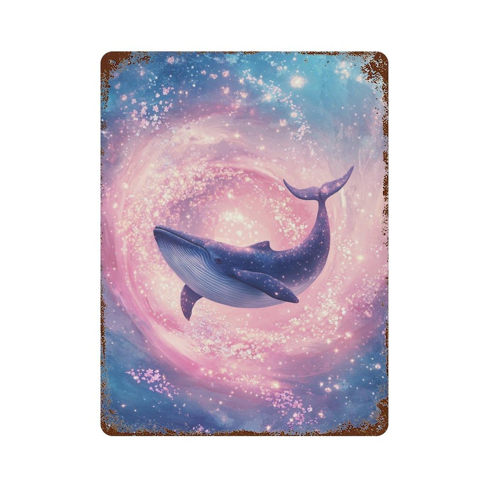 Rust Effect Whale in Cosmic Swirl-1 Vintage Metal Tin Sign 15.7"x11.8", Vintage Wall Decor for Office, Studio And Wall Decor