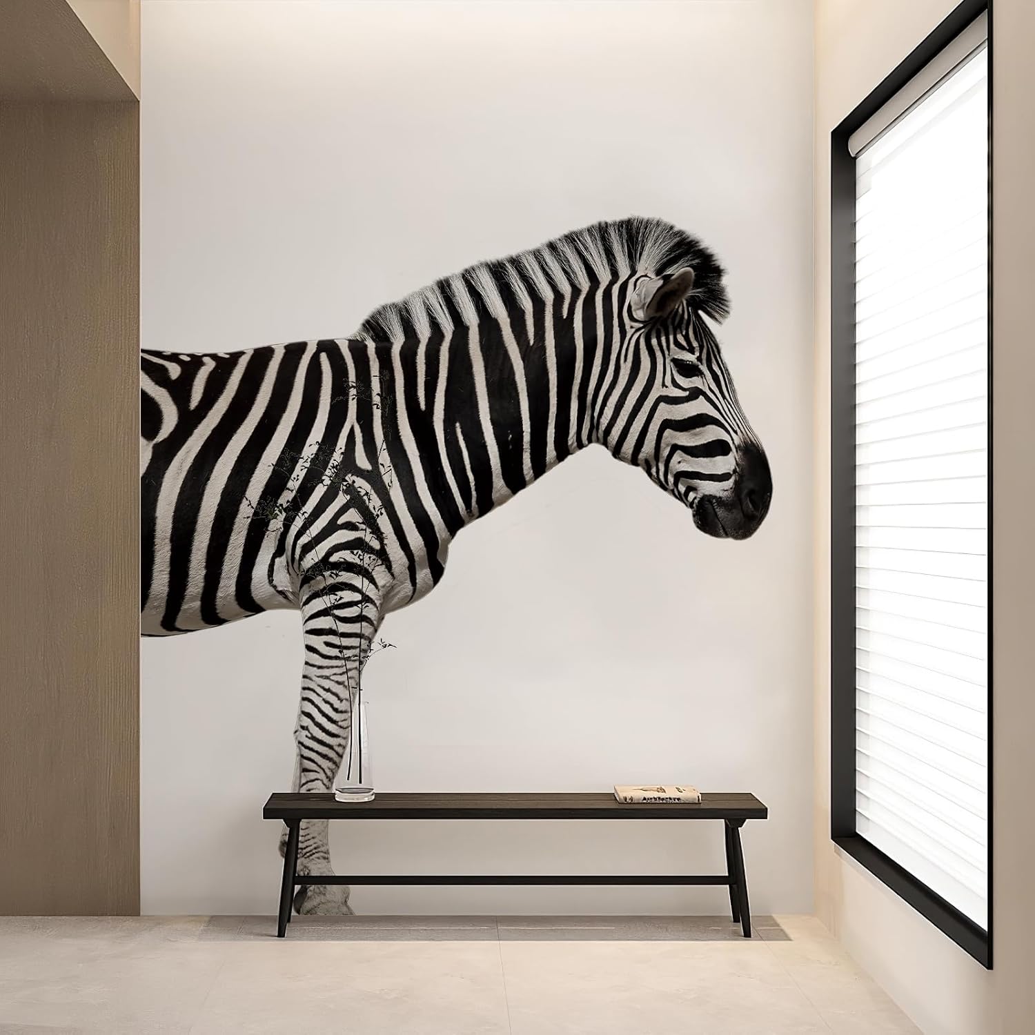 Large 3D Zebra Wall Murals Peel and Stick 59x50in Removable Funny Animal Wall Decals Zebra Stickers for Nursery Living Room Bedroom Children's Room Playroom Black and White Home Decor