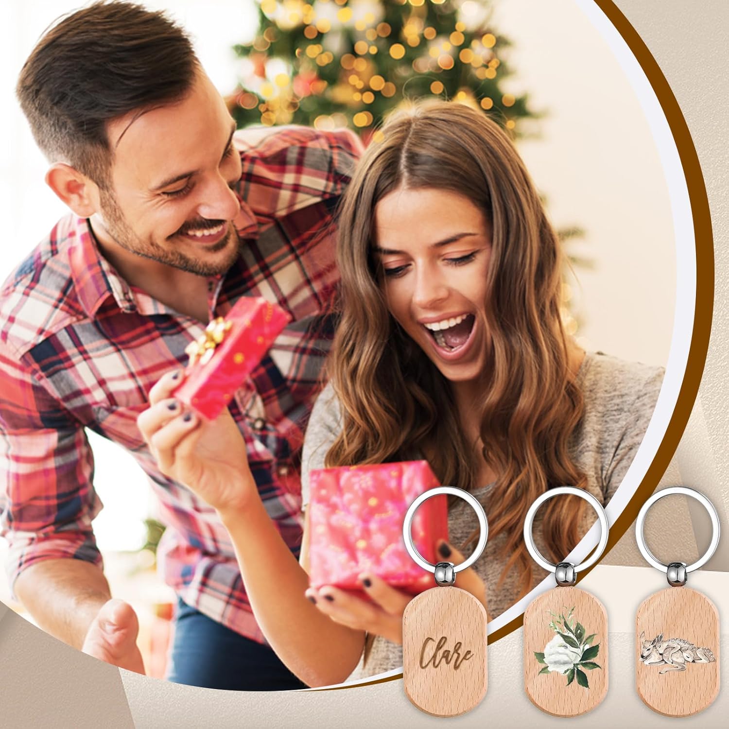 100 Pcs Wooden Keychain Blanks Wood Key Chain Bulk Rounded Square Wooden Blank Keychains Unfinished Blanks Wood Keychains Blank Wooden Key Tag for DIY Gift Craft Supplies